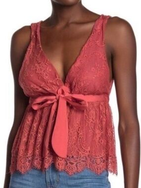 Free People Chante Lace Tie-Front Tank Top
